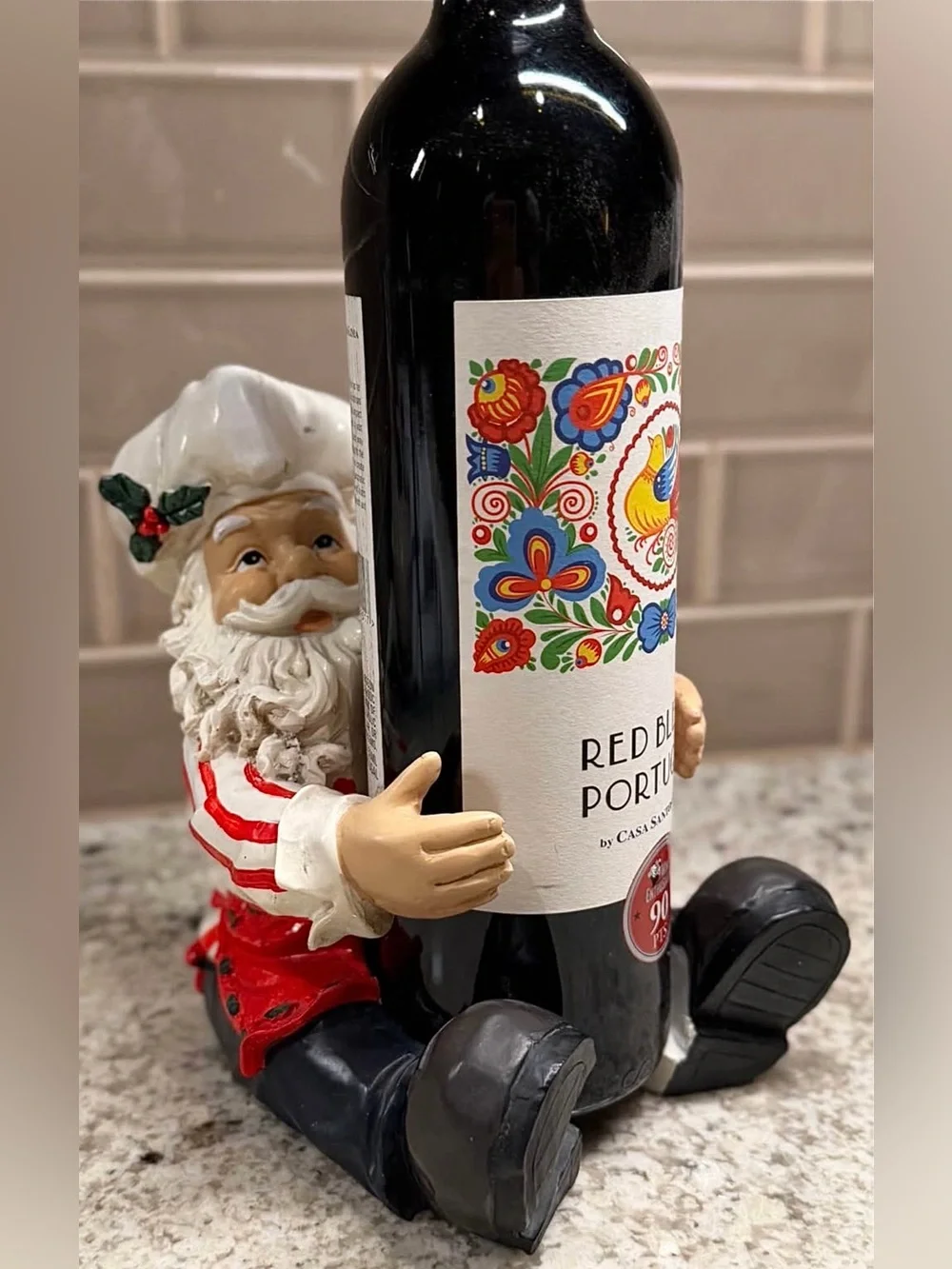 Santa Chef Wine Bottle Holder Christmas Kitchen Decor Holiday Bar